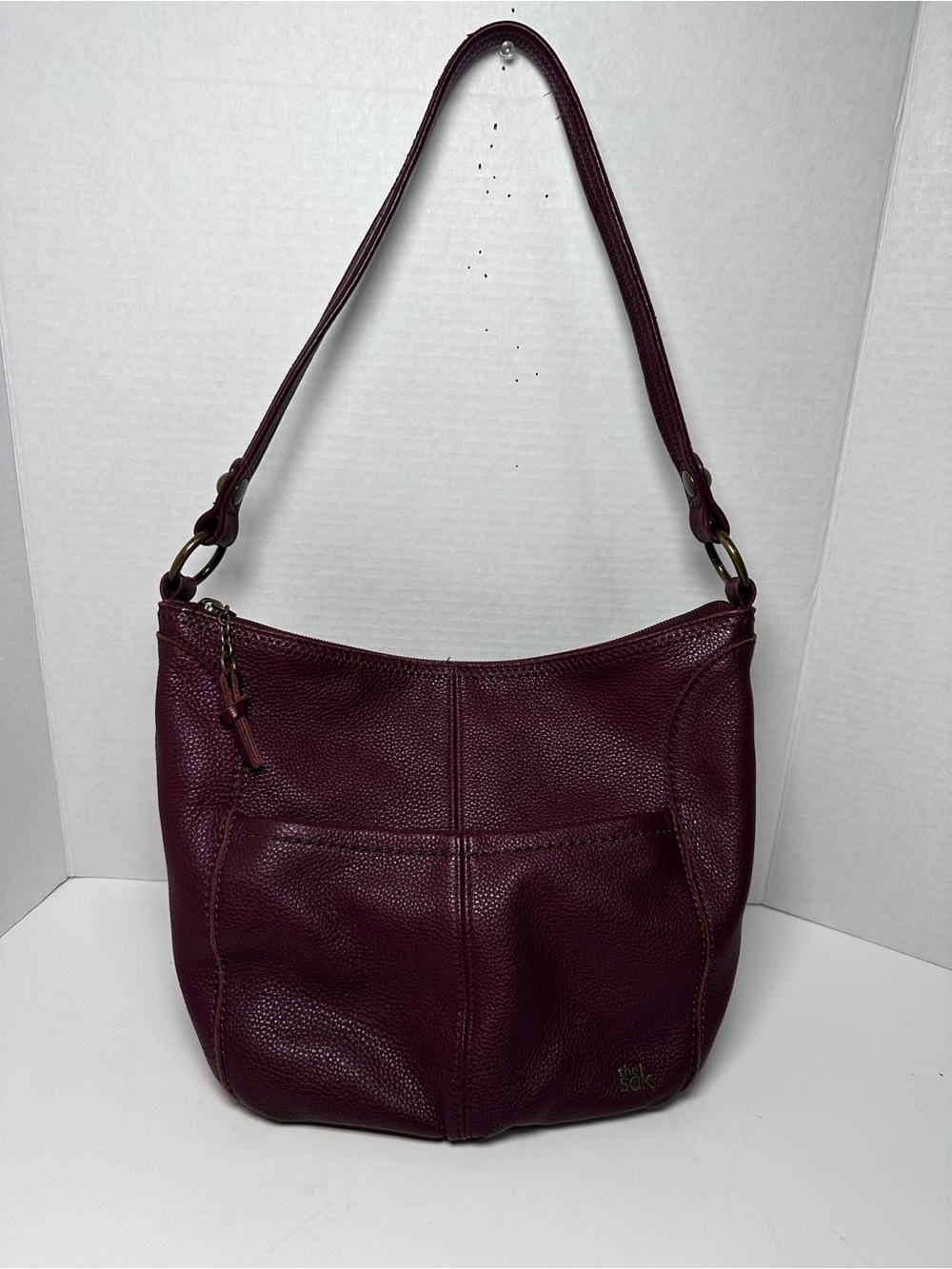 Leather Shoulder Bag in Deep Plum